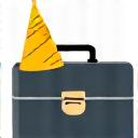 Icon representing a briefcase and a party hat.
