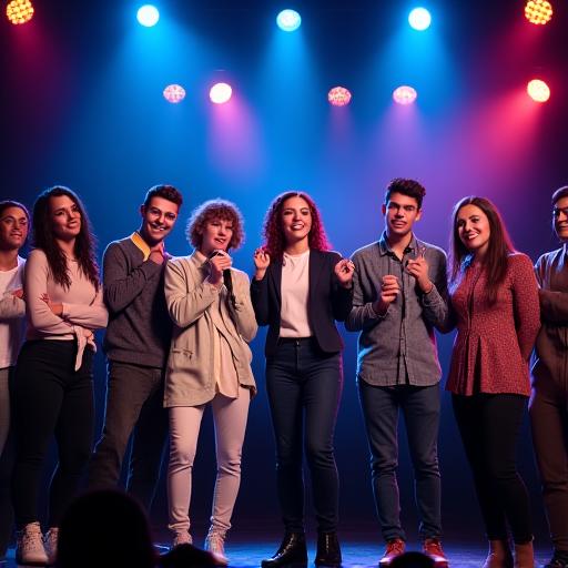 A group of diverse, up-and-coming comedians on stage.