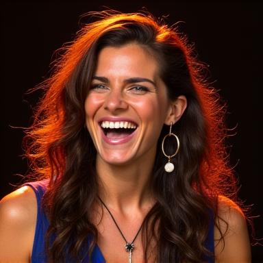 Professional headshot of comedian Sarah Jones mid-laugh.